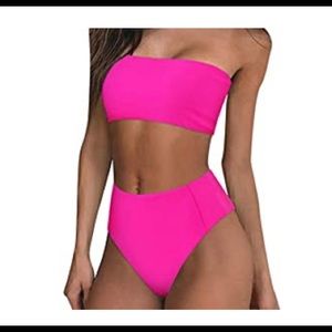 Tube top high waisted neon pink bikini